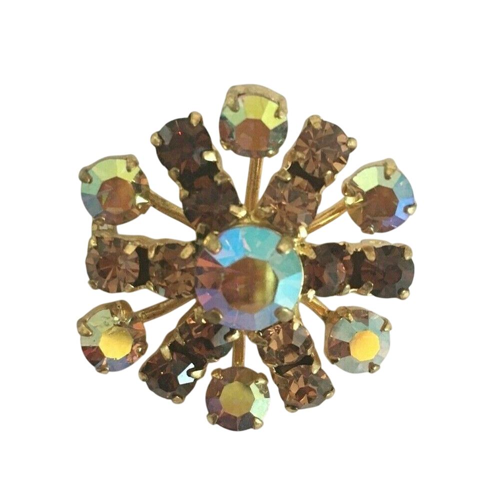 Vtg Rhinestone Scatter Pin Brooch Amber AB Finish